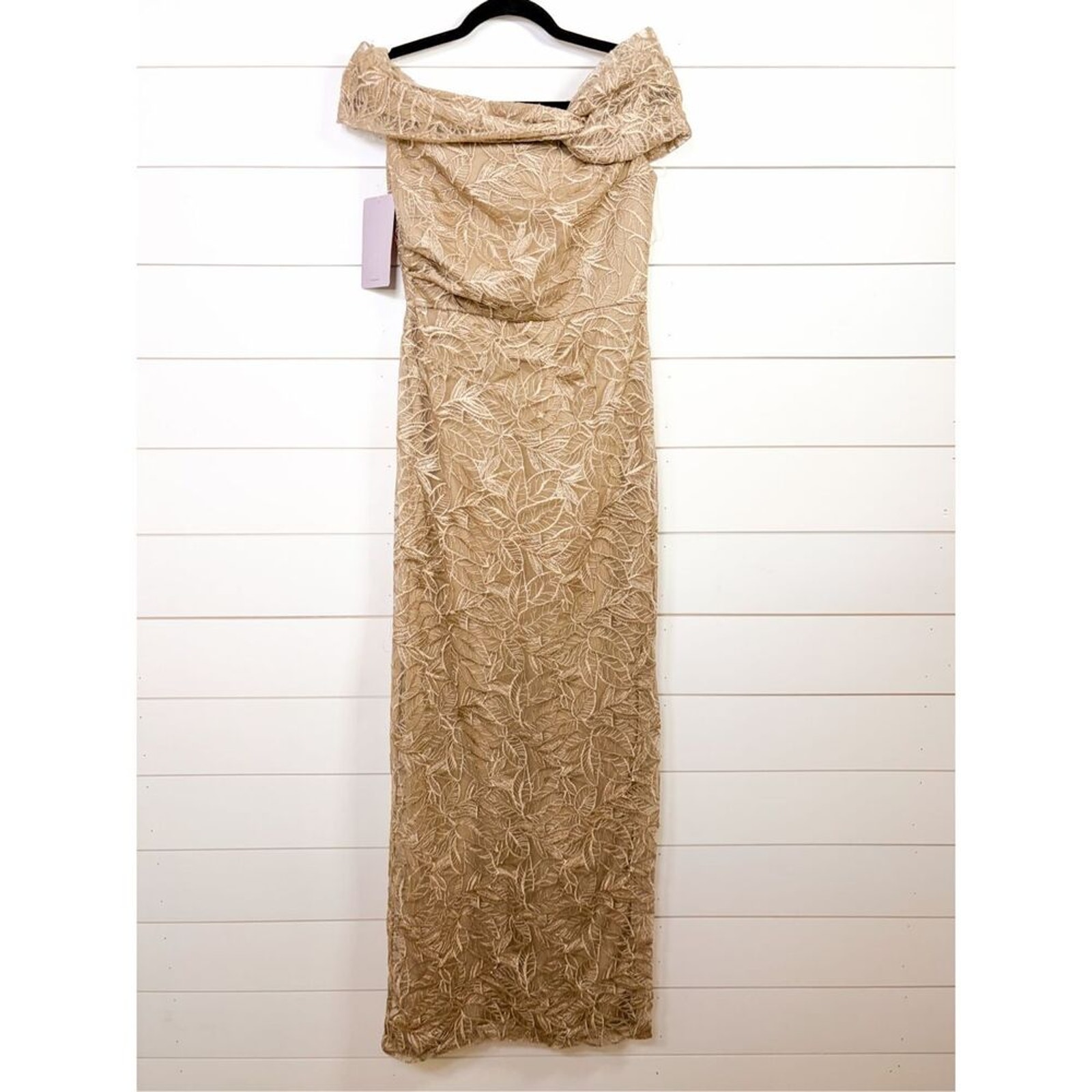 Nwt Js Collections Women's Floral Off-The-Shoulder Gown Maxi Dress Gold Size 6